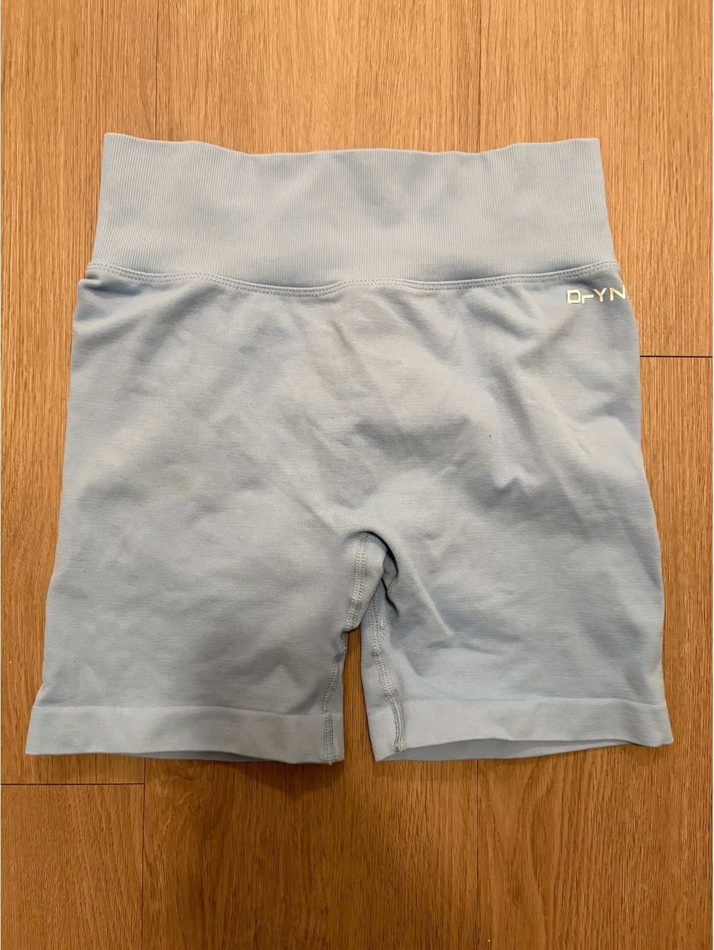 DEFYNE Light Blue High-Waisted Athletic Shorts with Scrunch Detail
